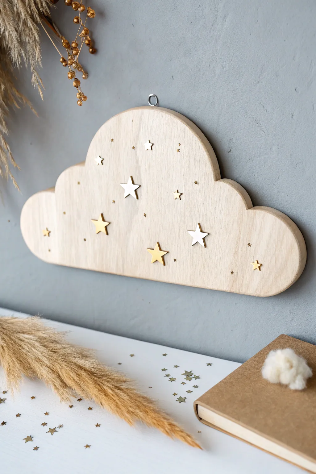 Capture the magic of a starry night with this elegant and minimalist cloud bulletin board, where simplicity meets celestial charm.