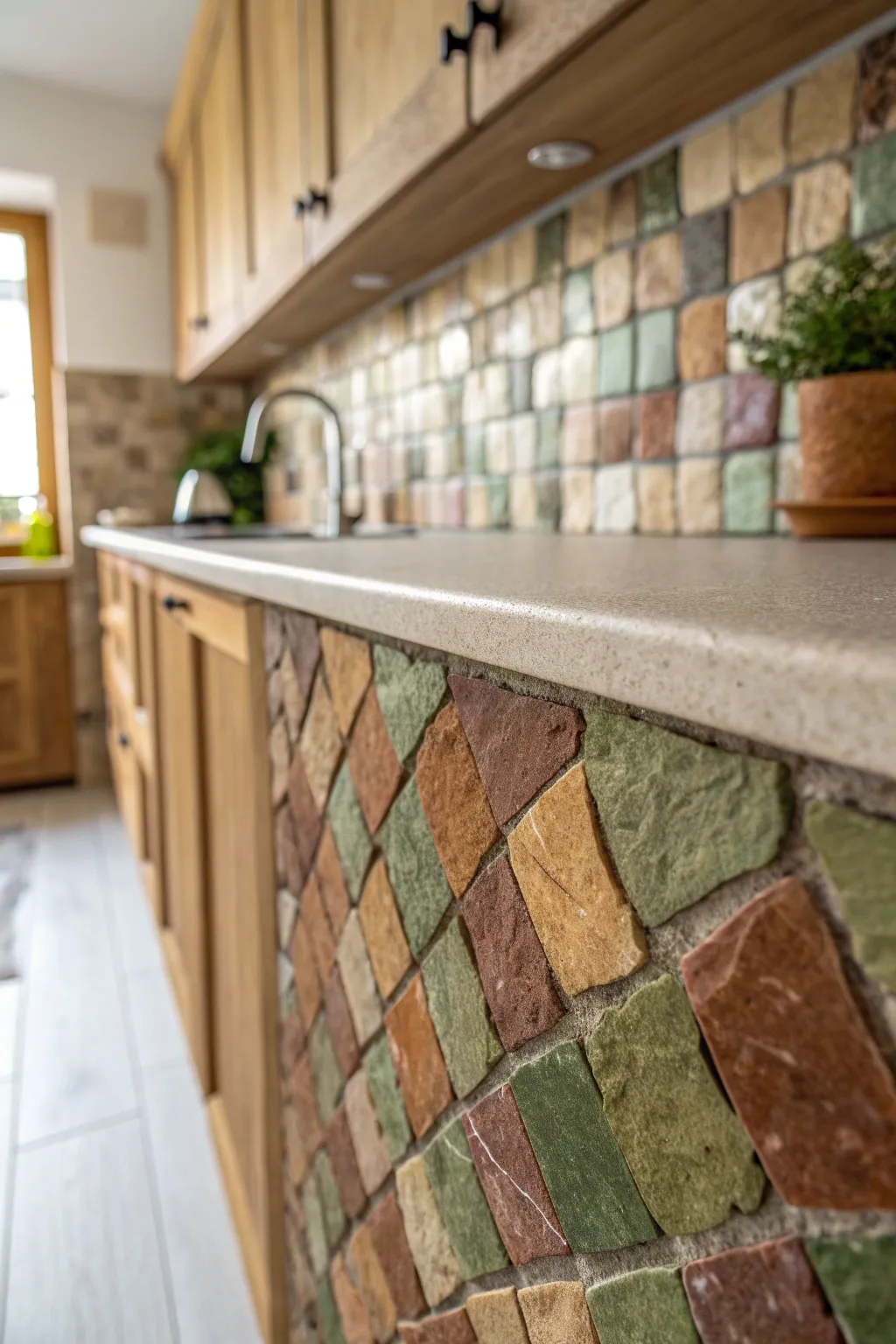 Earthy Elegance: Transform your kitchen with the rustic charm of natural stone mosaics.