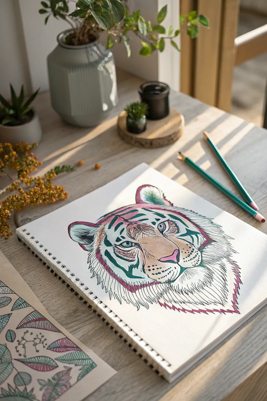 Unleash your creativity with a splash of color on this elegant tiger illustration.