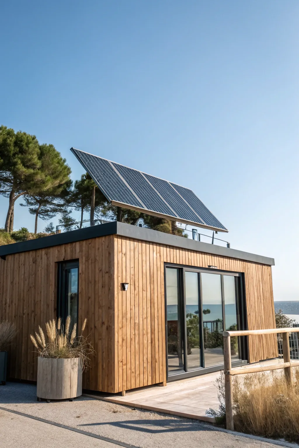 Harness the power of the sun with style – Eco-friendly energy solutions for your chic container office.