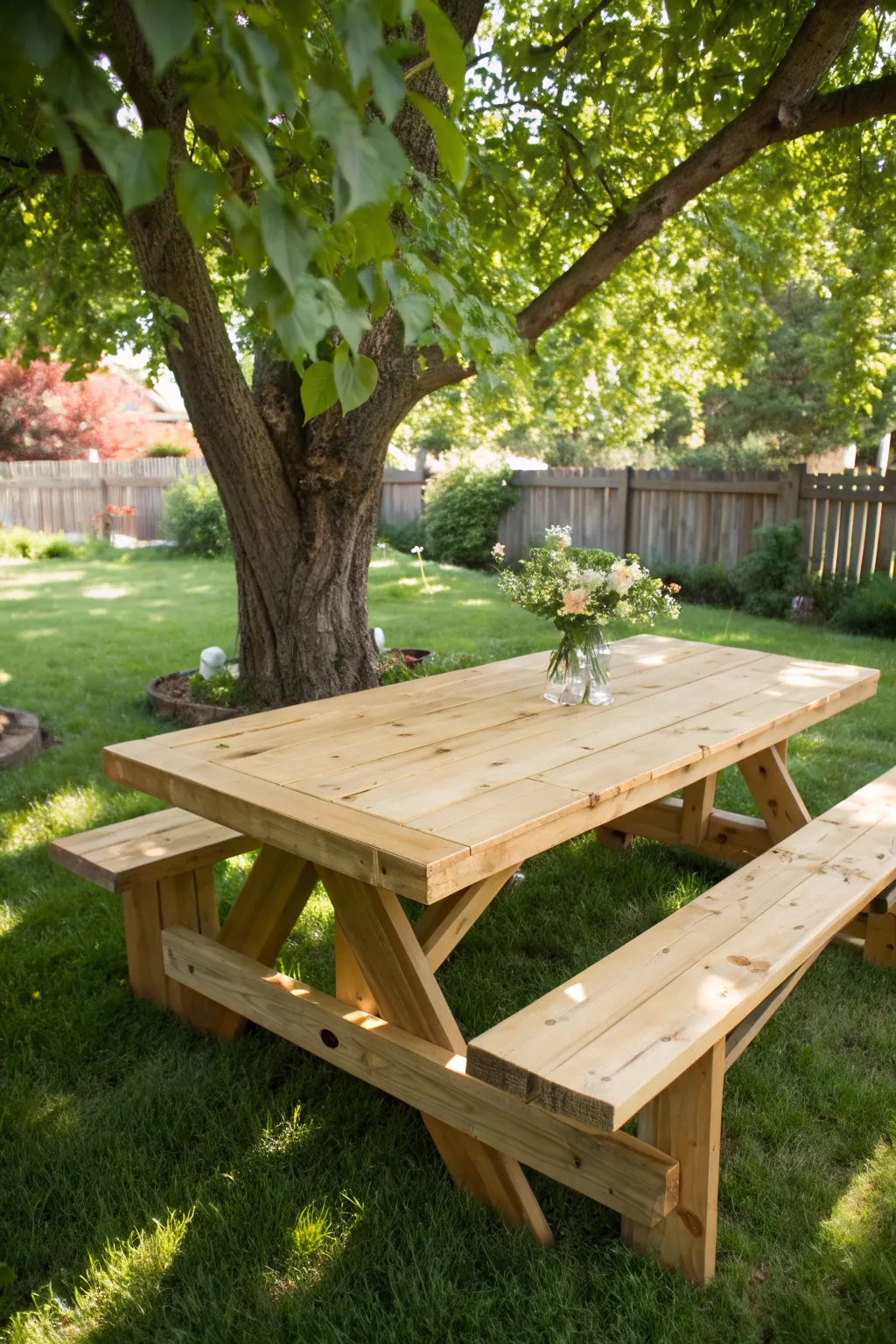 Transform your outdoor space with a stunning picnic table made from reclaimed 2x4s—perfect for memorable summer dinners.