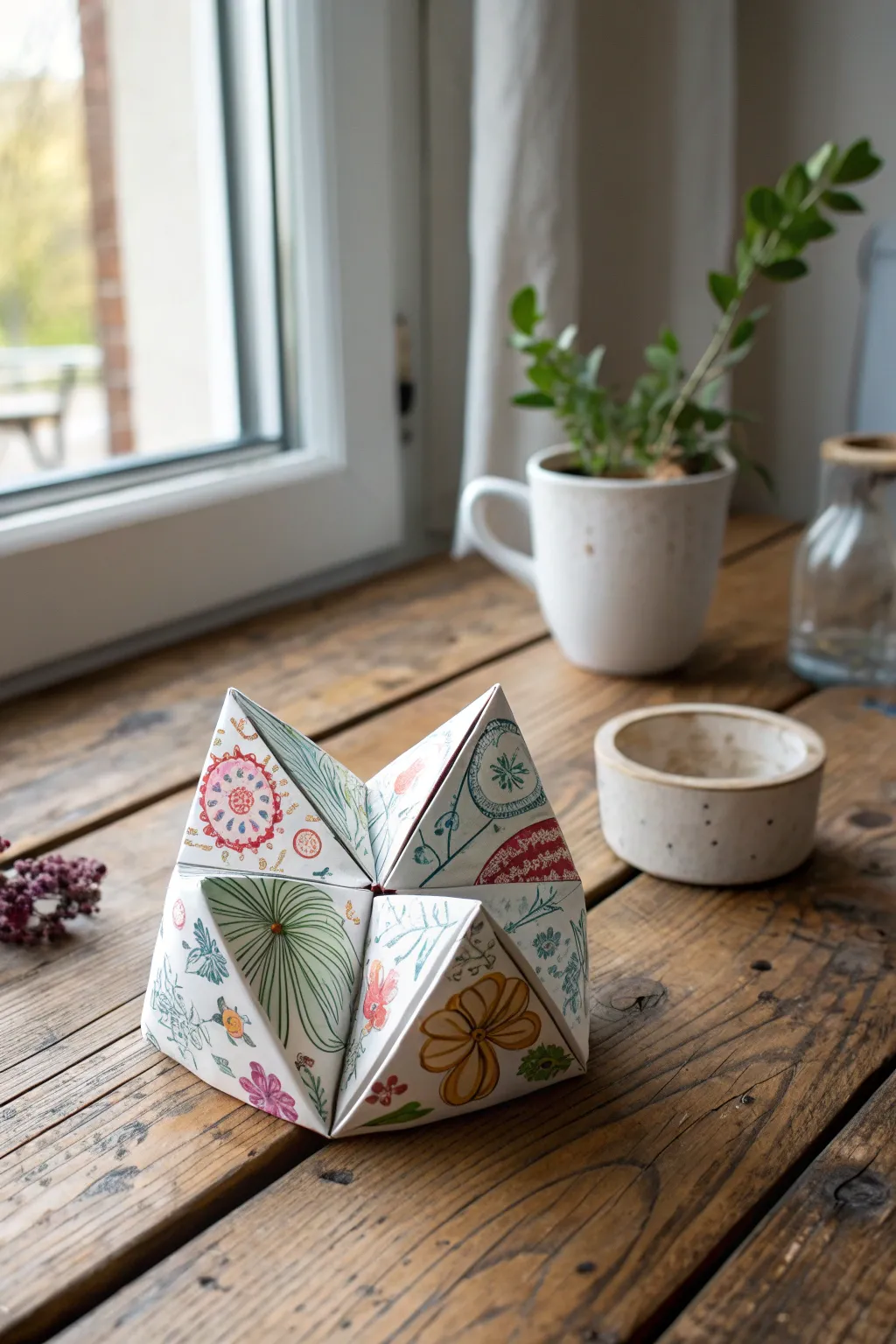 Elevate your cootie catcher game with vibrant colors and recycled elegance.