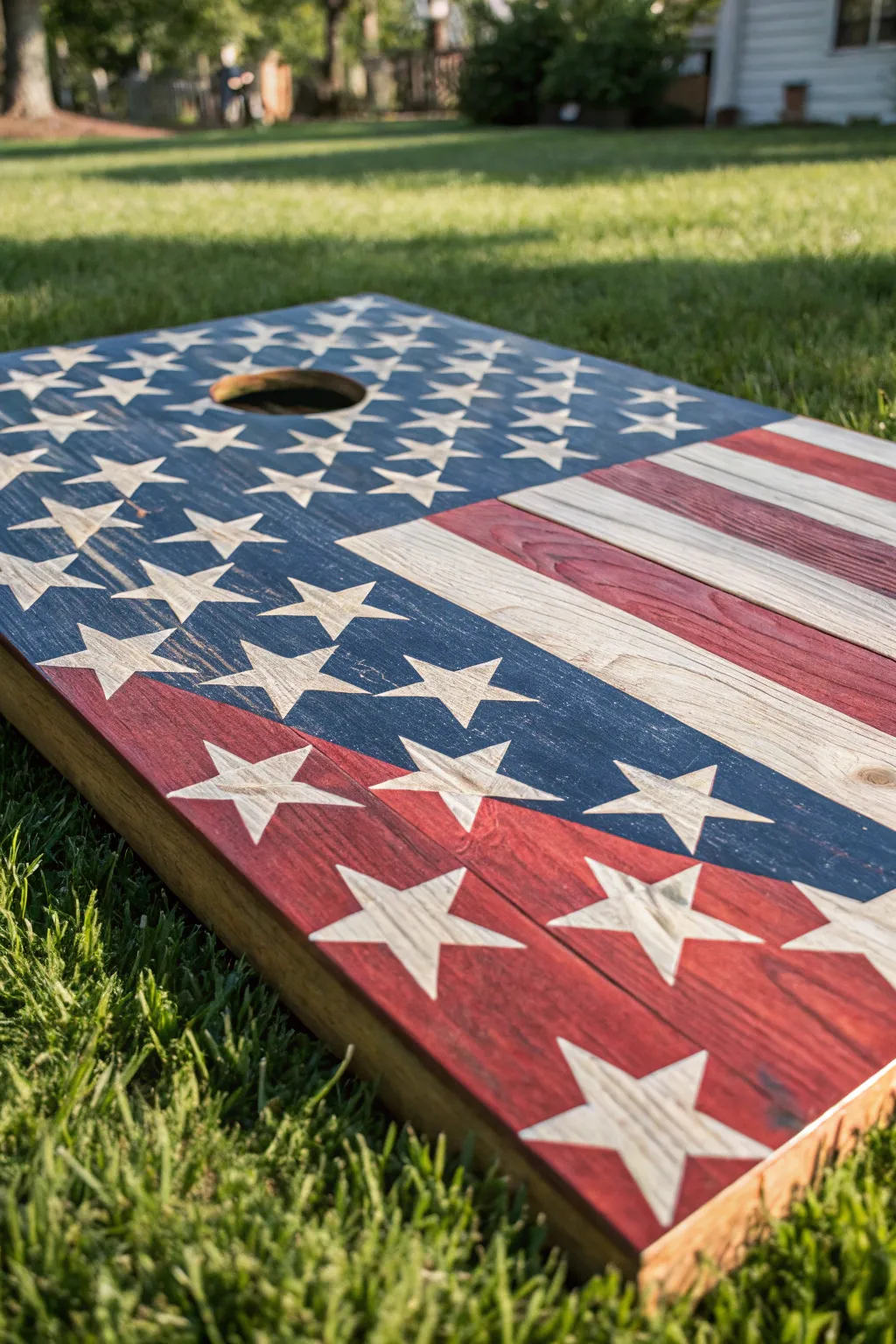 Showcase your patriotic spirit with a stunning stars and stripes cornhole board!