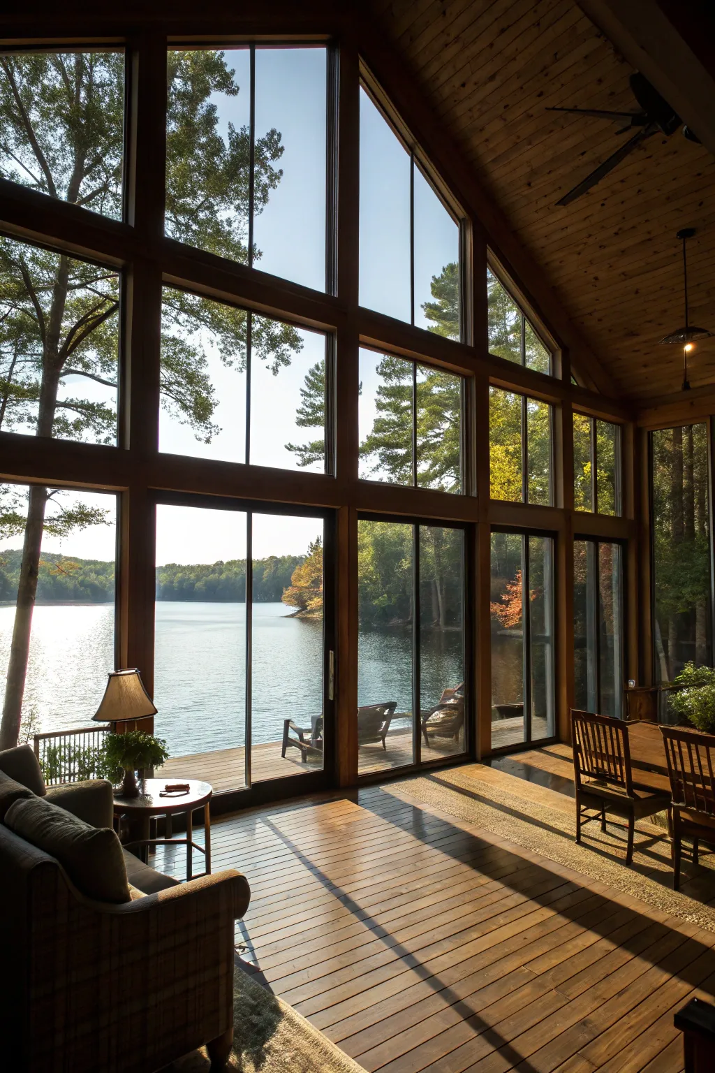 Expansive windows bringing nature indoors.