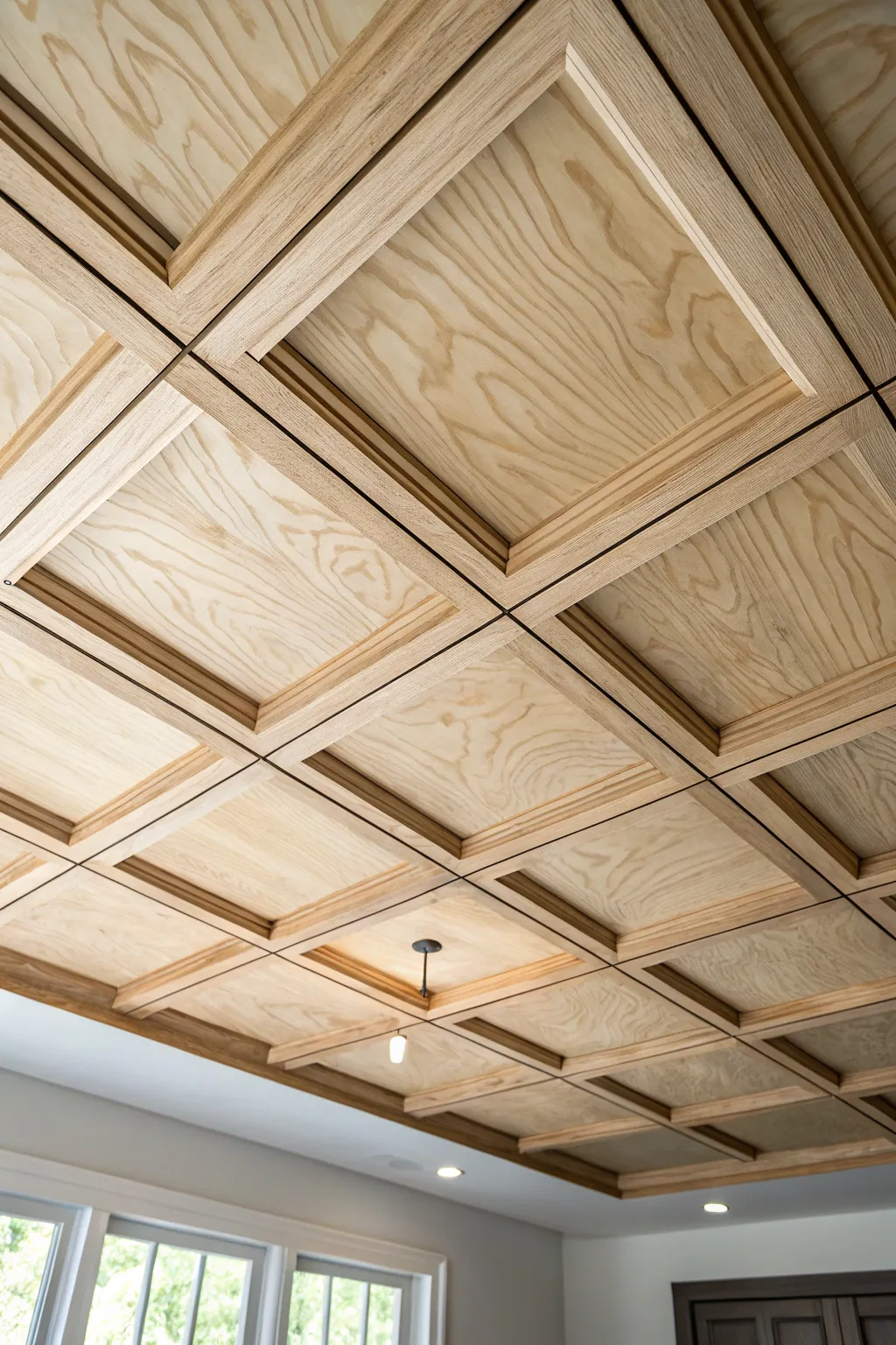 Transform your ceiling with this sleek plywood makeover—affordable elegance for any space.