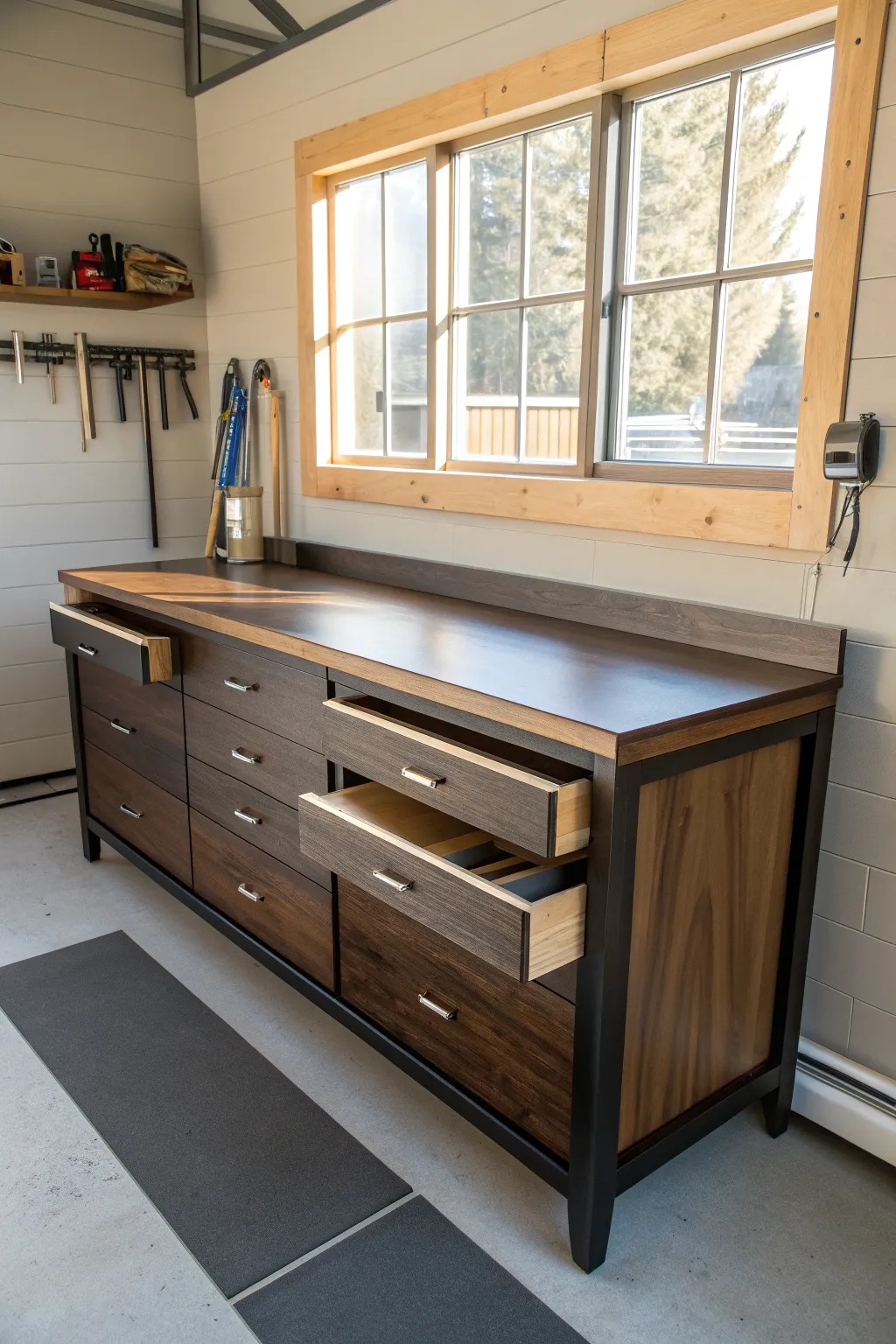 Maximize your space with stylish, multi-purpose furniture. This workbench is the perfect blend of form and function.