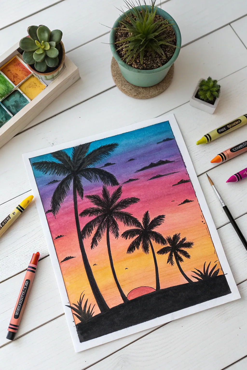 Bring a splash of tropical paradise into your home with this colorful crayon masterpiece!