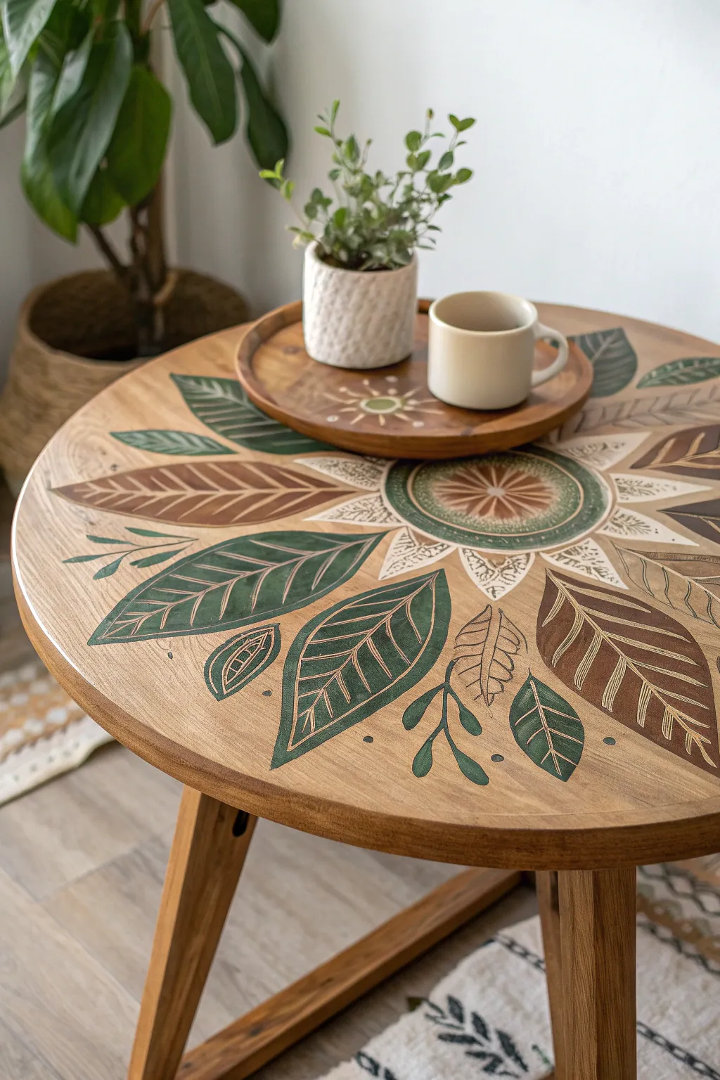 Embrace serene beauty with a nature-inspired leaf motif table top design, perfect for adding a touch of calm to your space.