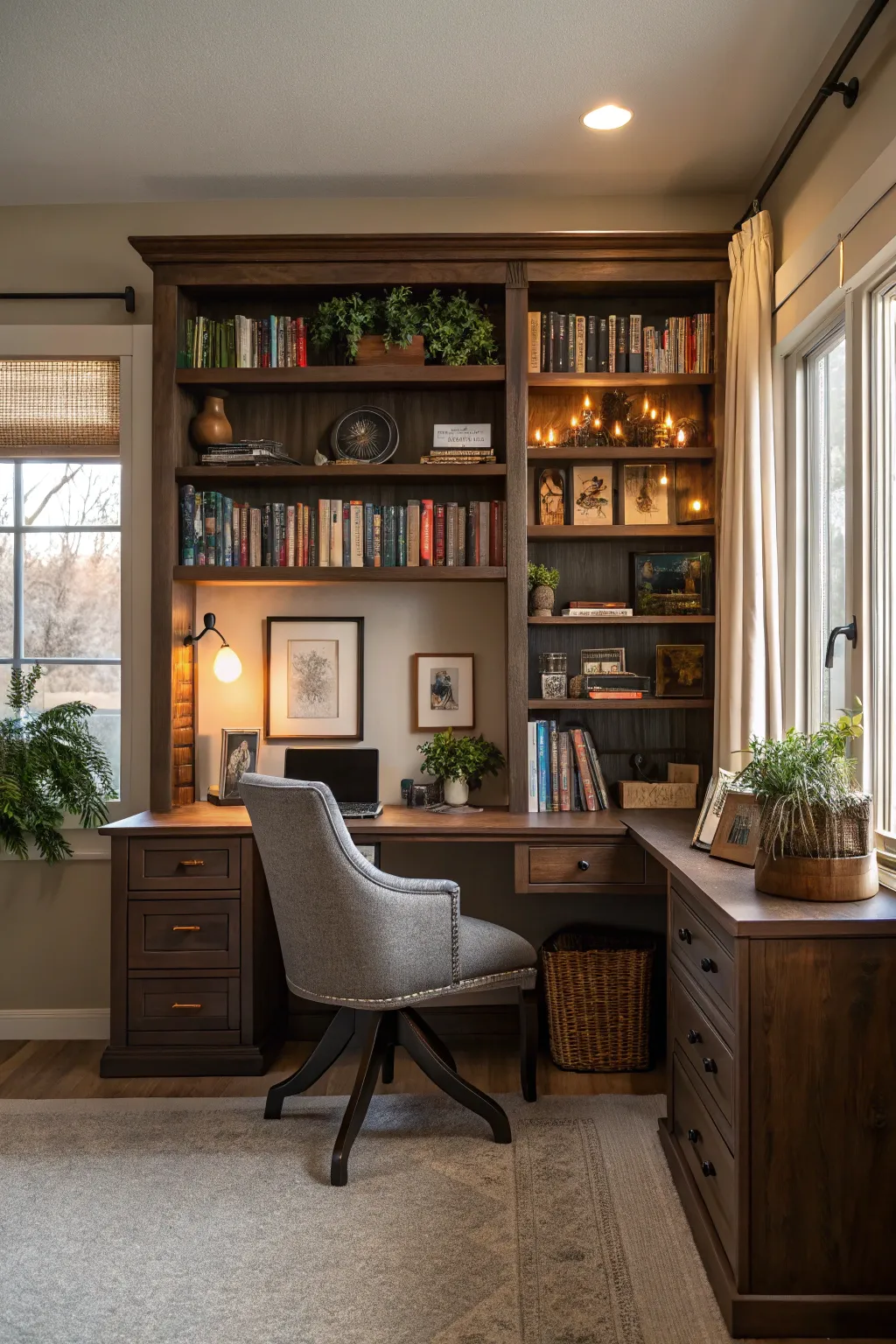 Create a cozy, library-like feel with integrated bookcases.