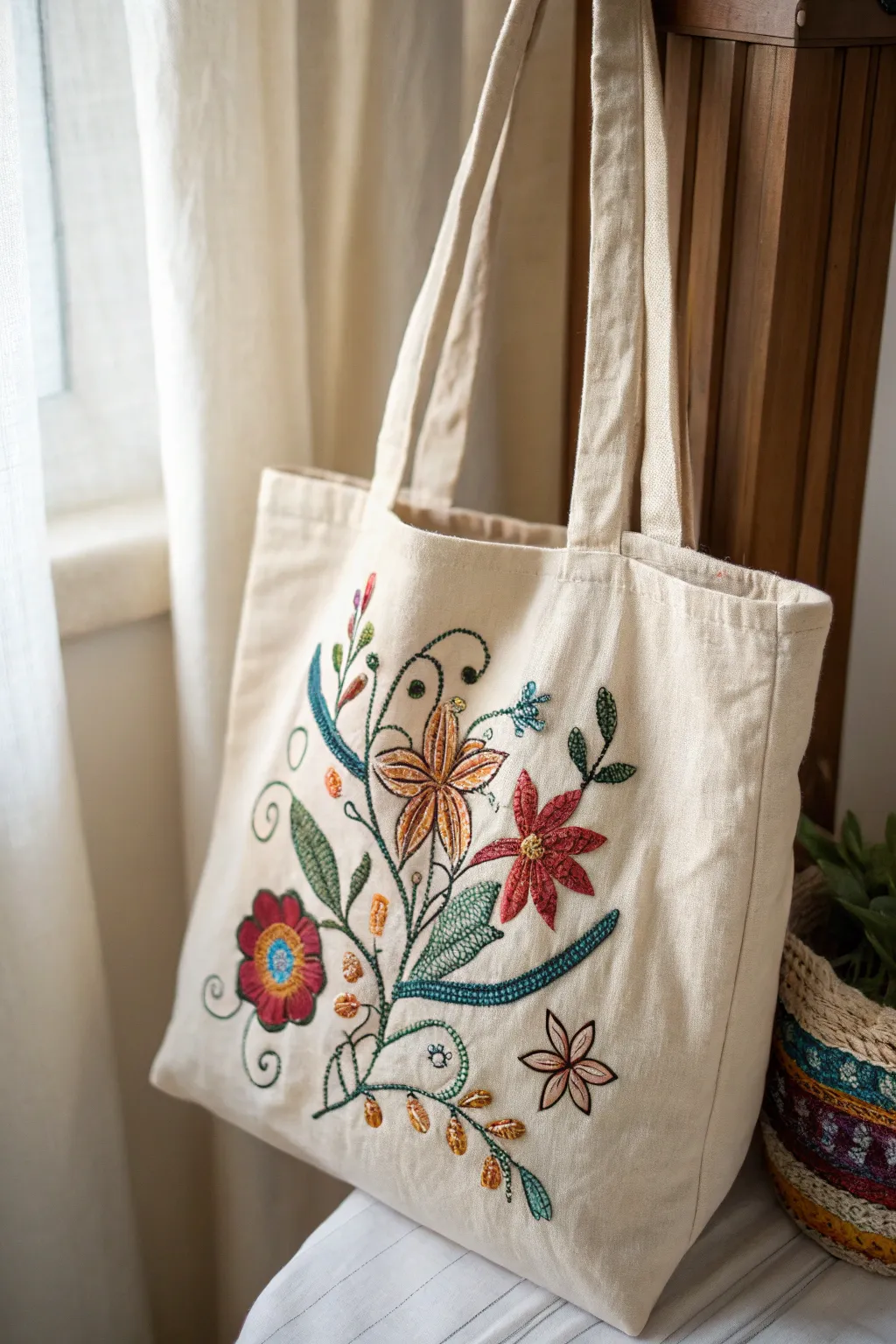 Elevate your style with this vibrant, handcrafted embroidered tote bag—where artistry meets everyday utility.