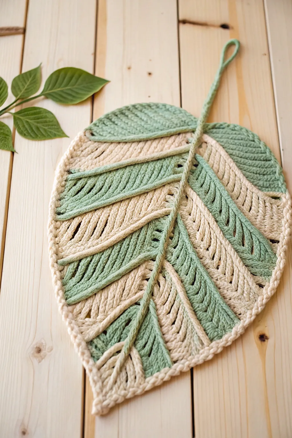Bring the essence of nature into your home with this elegant yarn leaf design.