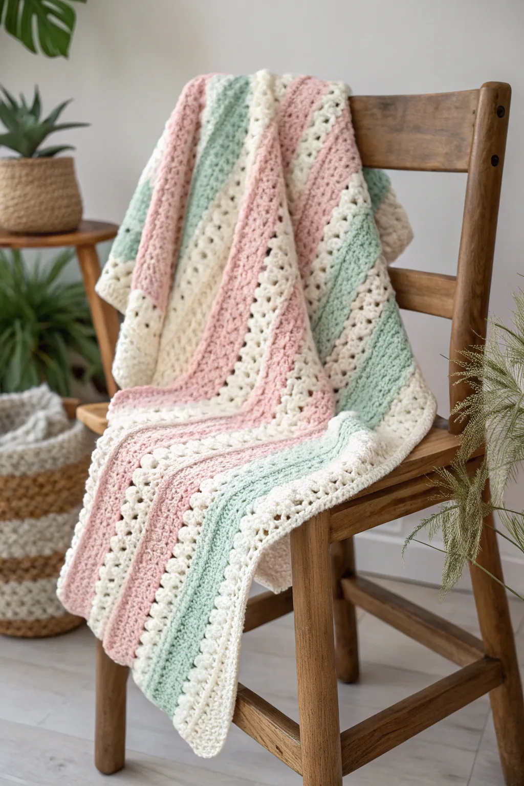 Wrap your little one in stripes of joy with this charming crochet baby blanket, where simplicity meets craftsmanship.
