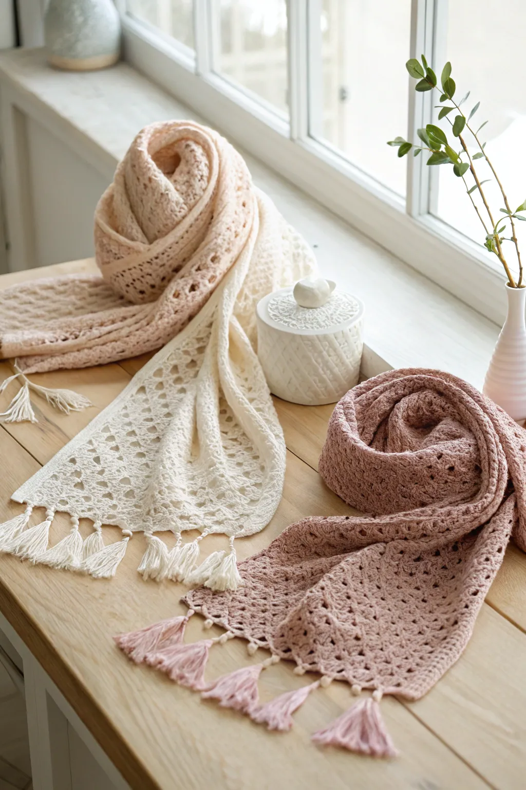 Embrace warmth and unity with these beautifully crafted matching crochet scarves.