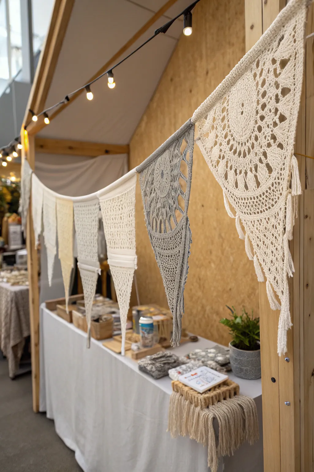 Add a touch of personalized elegance to your market stall with a handcrafted crochet banner. 🌿✨ #MarketStallDecor #ScandiBohoStyle
