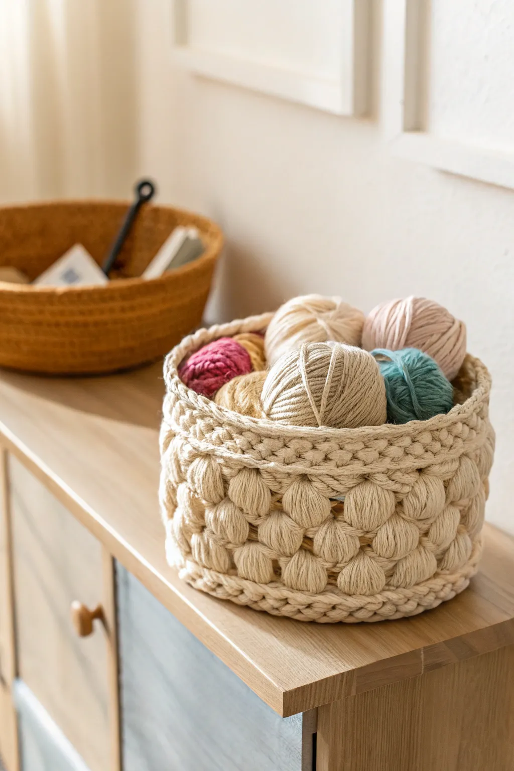 Elevate your storage game with this elegant crochet basket, blending functionality with Scandinavian charm.