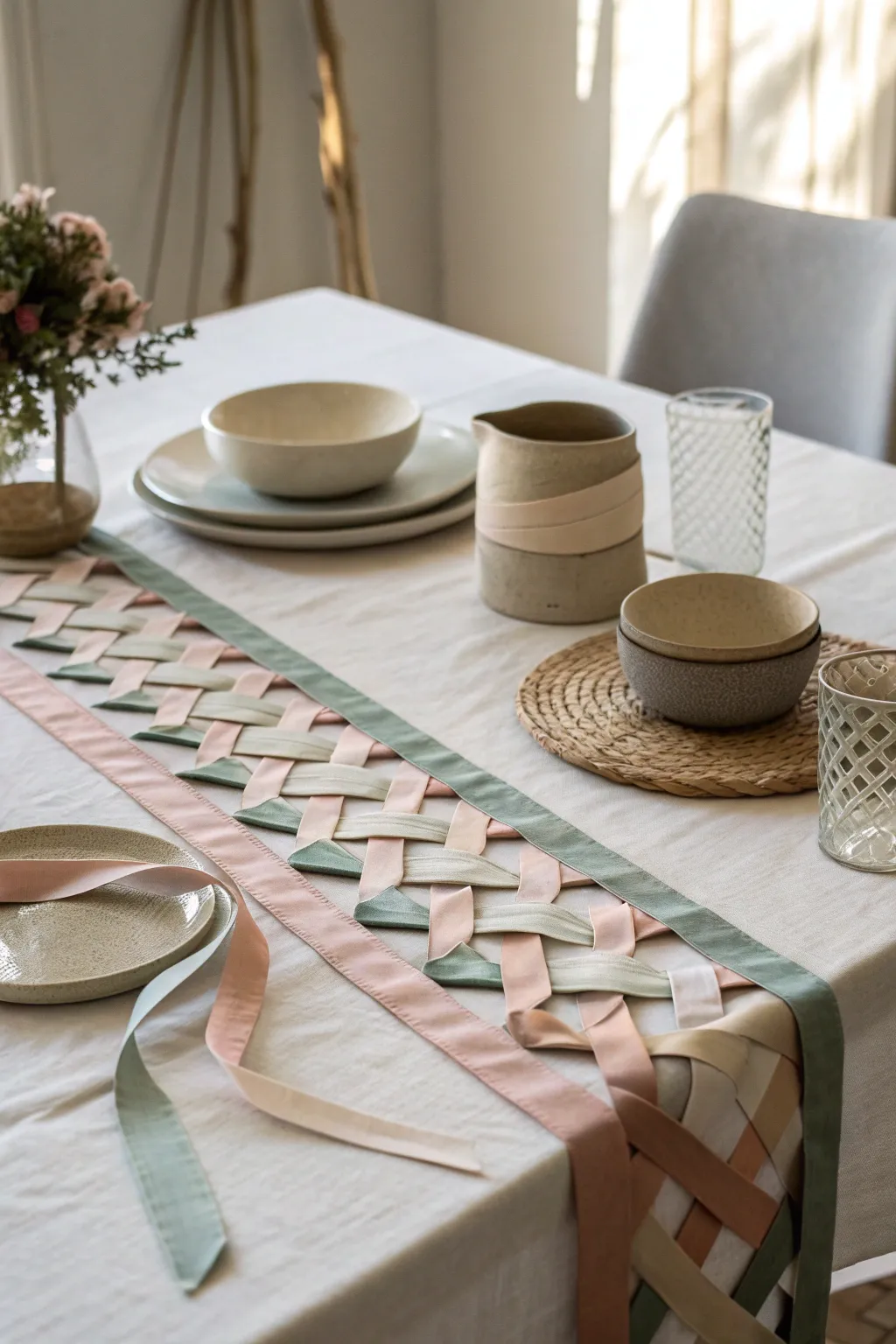 Add a touch of playful elegance to your table with a crisscross ribbon runner.