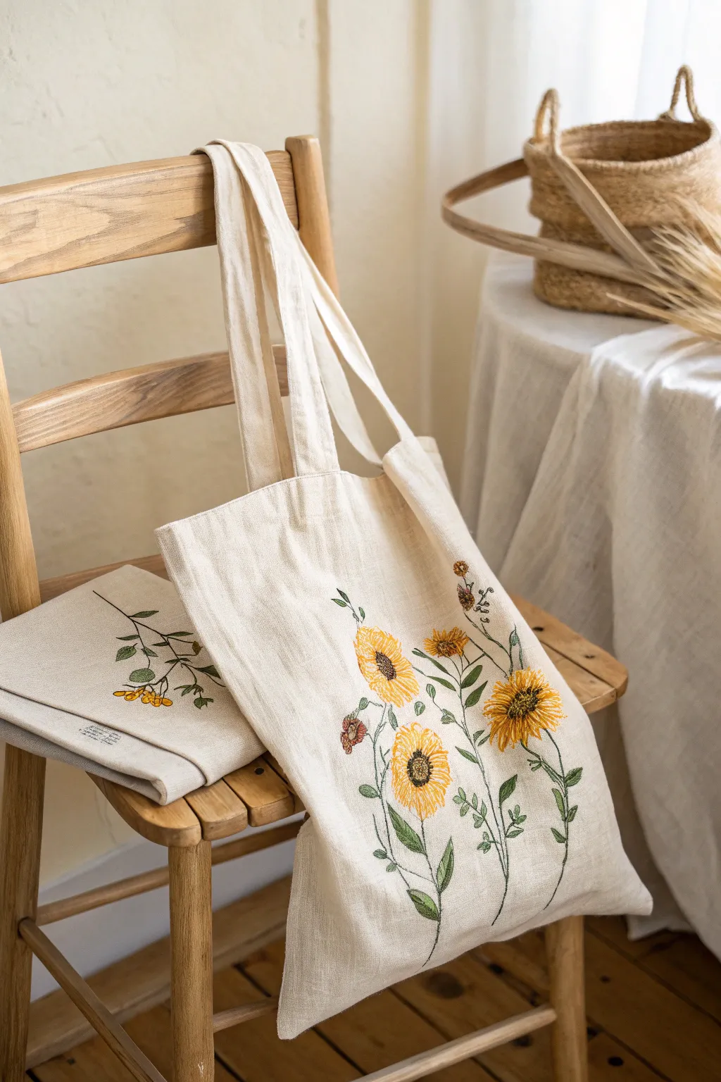 Embroidered Elegance: Transform your tote into a chic accessory with handcrafted sunflower blooms.