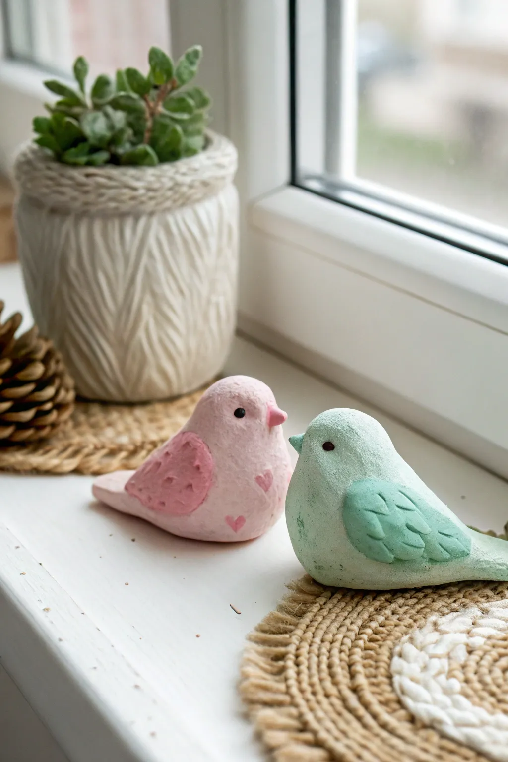 Bring a touch of whimsy to your home with adorable handcrafted clay love birds.