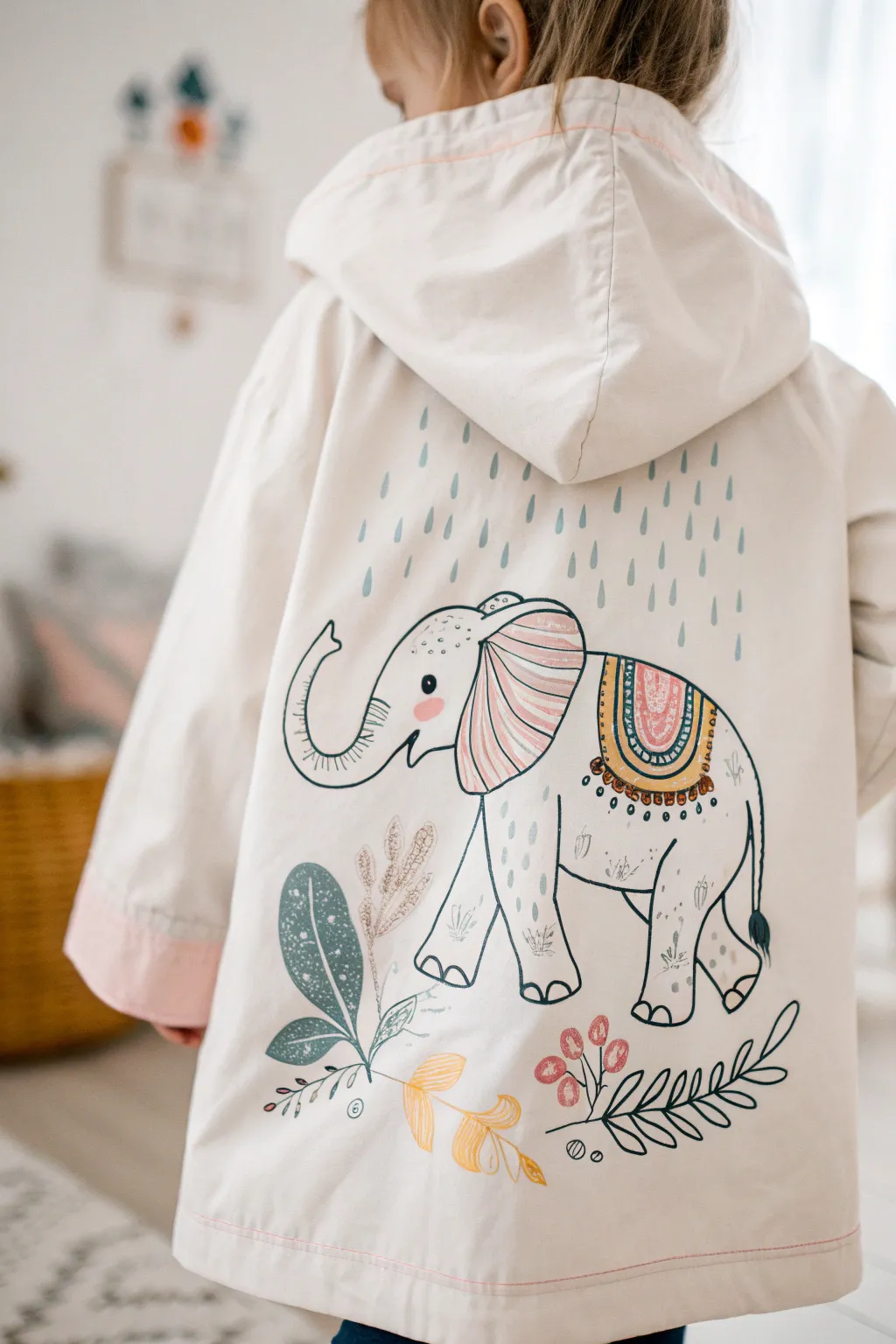 Embrace rainy days with a splash of whimsy – meet our charming elephant in a raincoat!