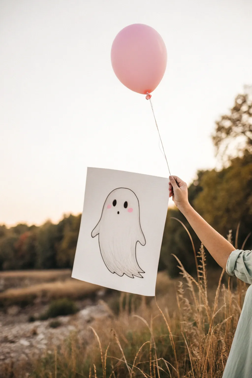 Delight in the charm of simplicity with this whimsical ghost and balloon duo, perfect for a touch of playful elegance!