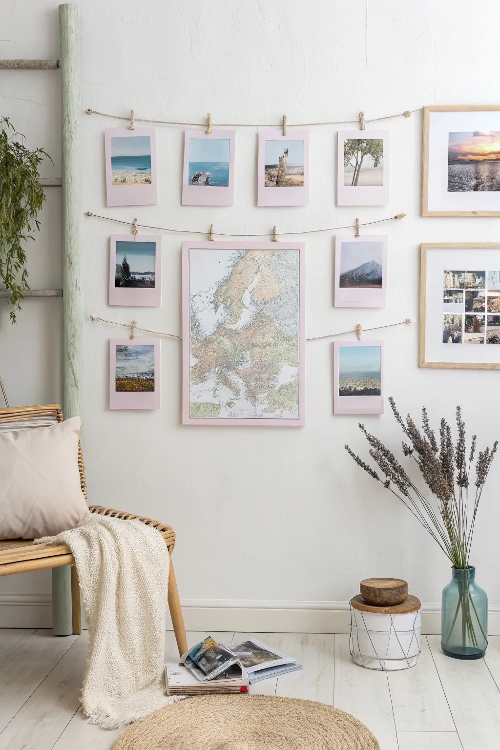 Create memories on your wall with a travel-themed photo collage - a perfect blend of minimalist and Boho charm!