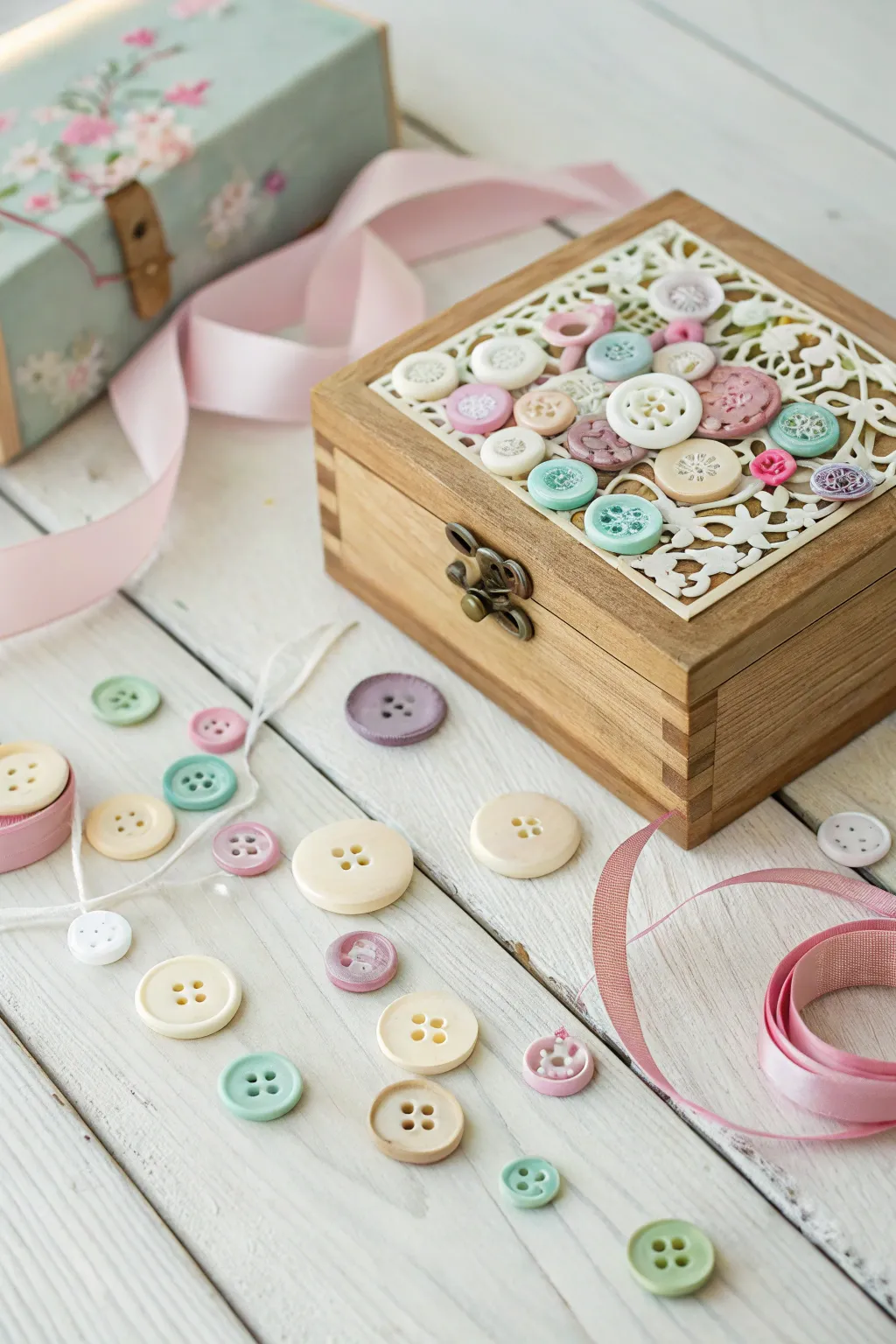 Whimsical charm meets Scandinavian elegance with this button-adorned box!