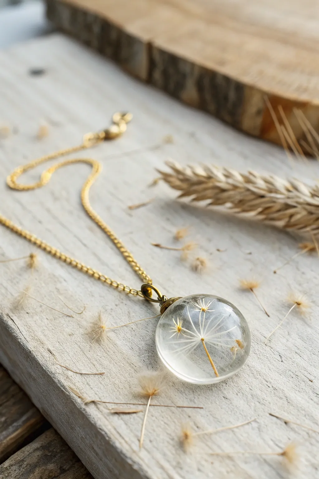 Nature's elegance captured in a dandelion resin pendant—wear a touch of whimsy and simplicity.
