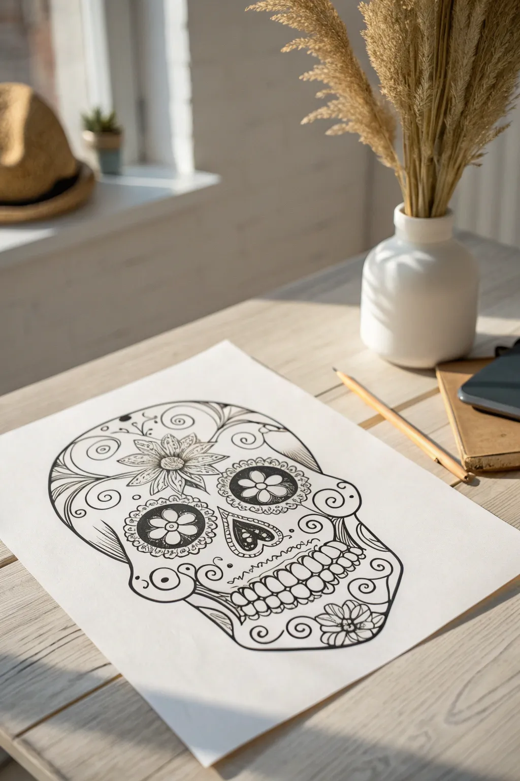 Embrace the magic of intricate patterns with this handcrafted Day of the Dead design.