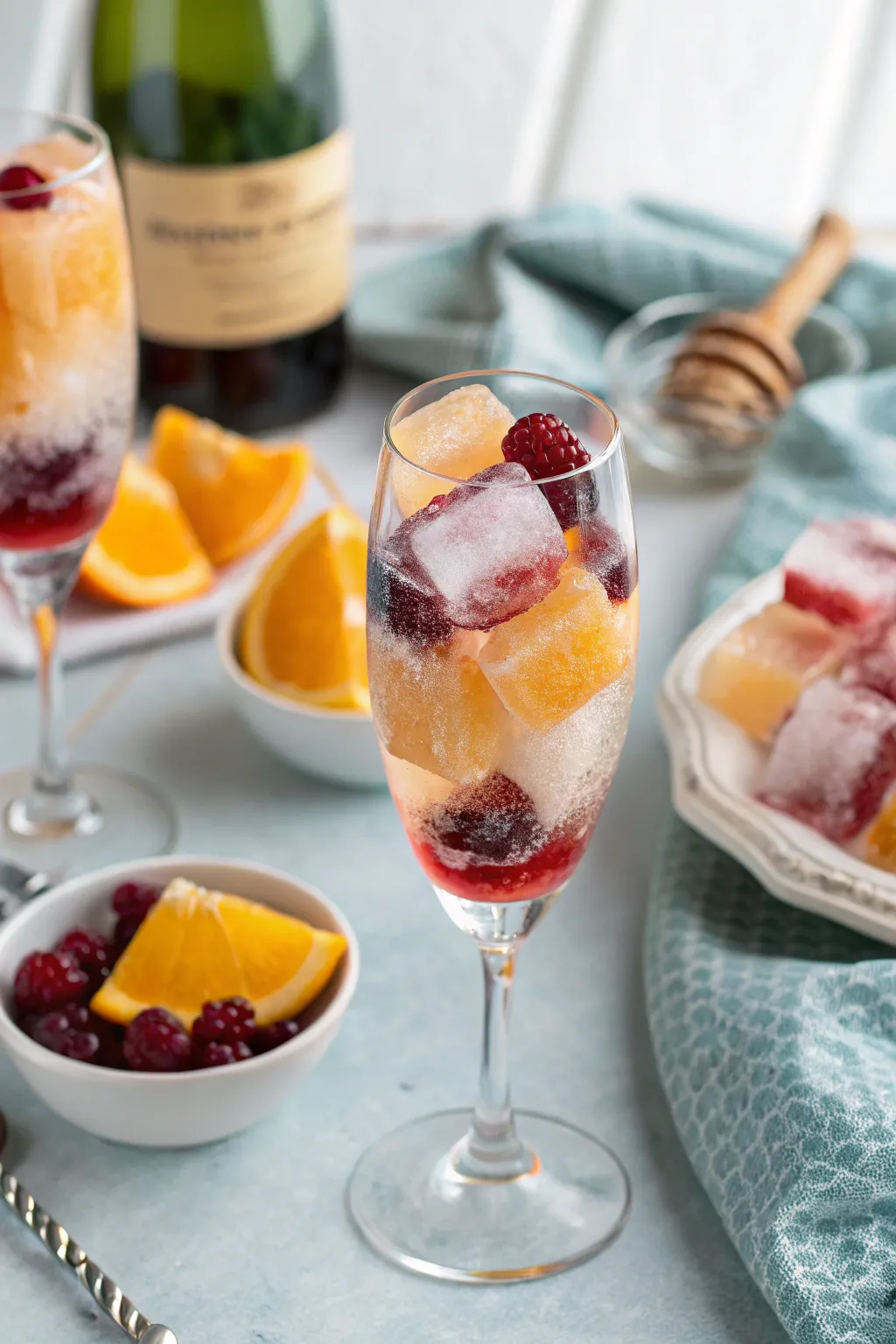 Layered juice ice cubes perfect for a colorful brunch.