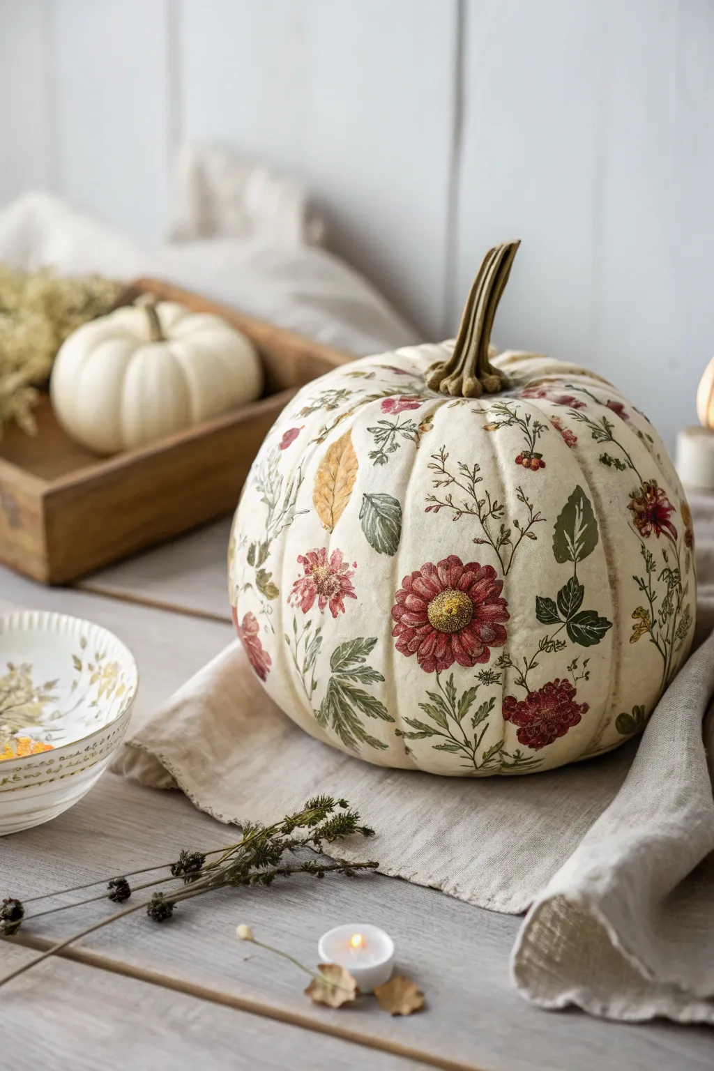 Embrace timeless elegance with vintage floral decoupage on your autumn decor.