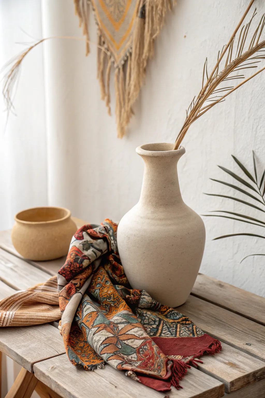Transform your decor with a touch of boho charm: a fabric-adorned vase that celebrates simplicity and creativity.