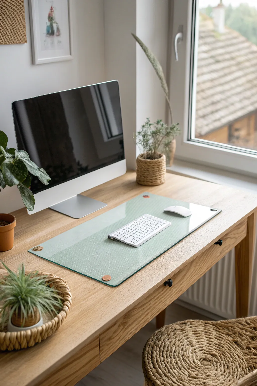 Elevate your workspace with the chic sophistication of a tempered glass desk pad - where modern meets minimalist elegance.
