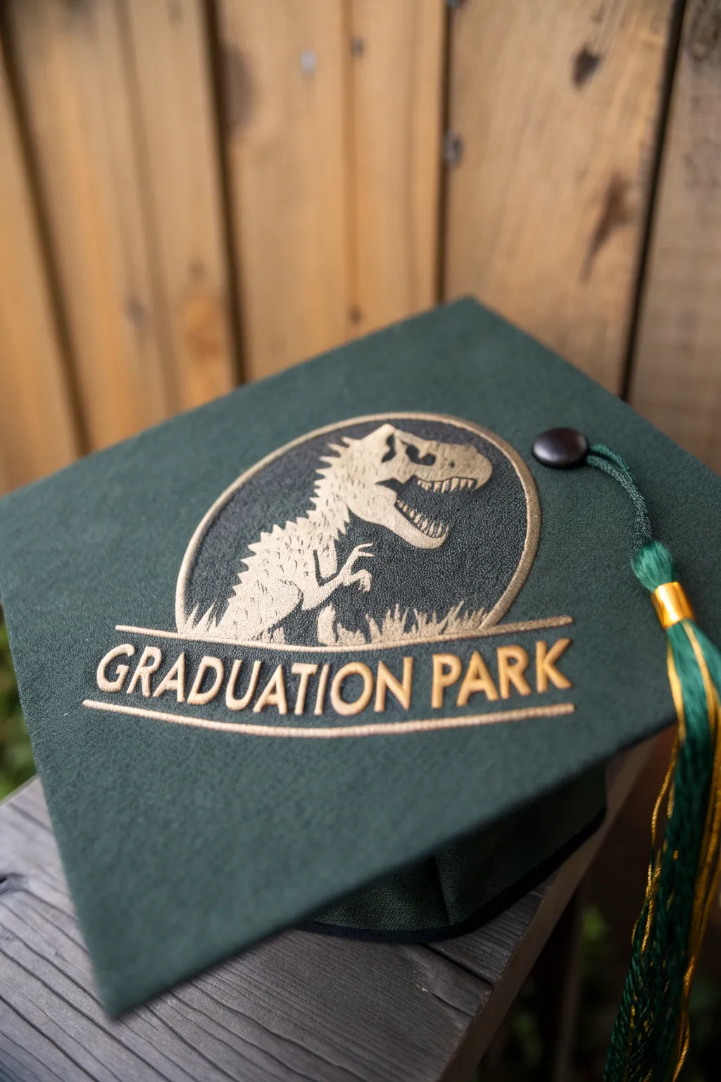 Step into the Jurassic era with this unique 'Graduation Park' cap, perfect for the adventurous graduate.