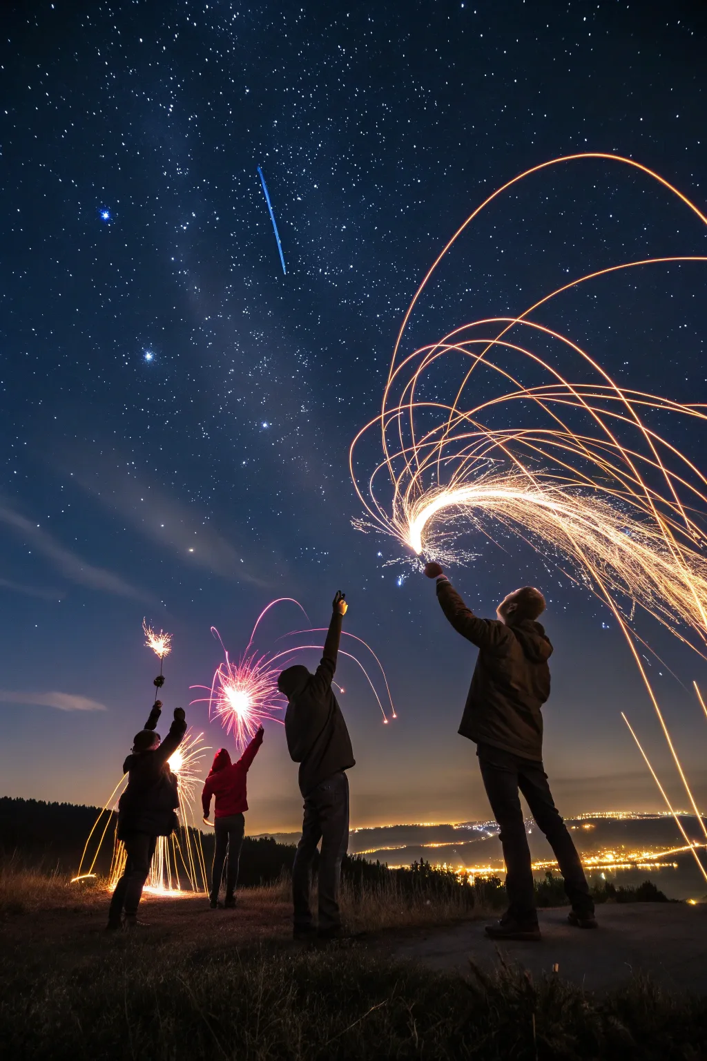 Sparklers light up the night with joy and excitement.