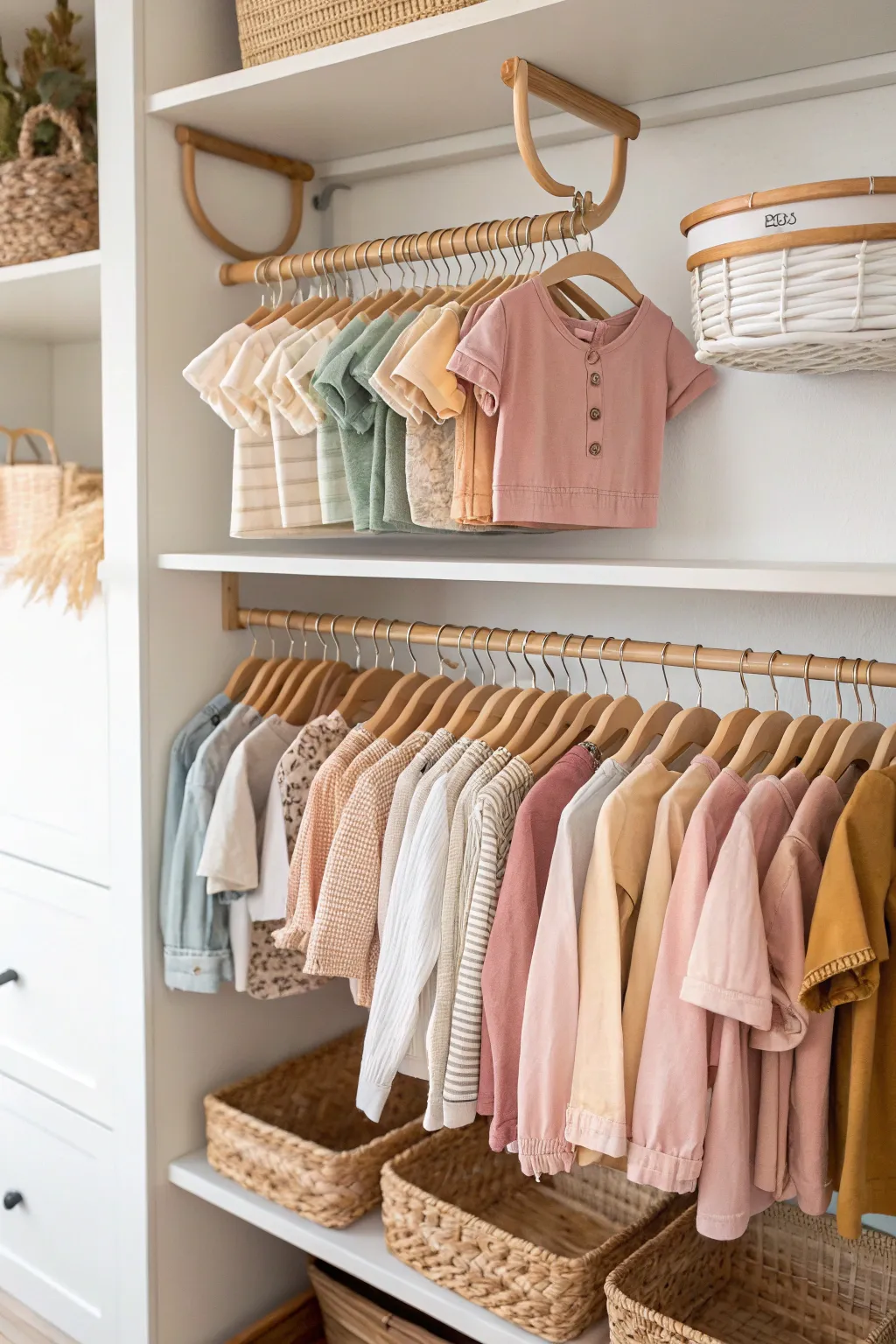 Transform your baby's closet with handcrafted color-coded dividers for effortless organization and serene simplicity.
