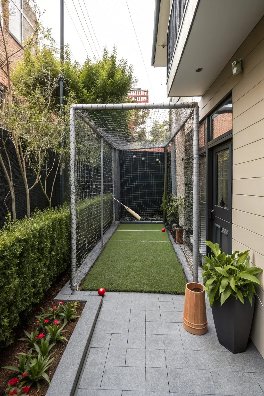 Maximize your space with this sleek compact batting cage design!