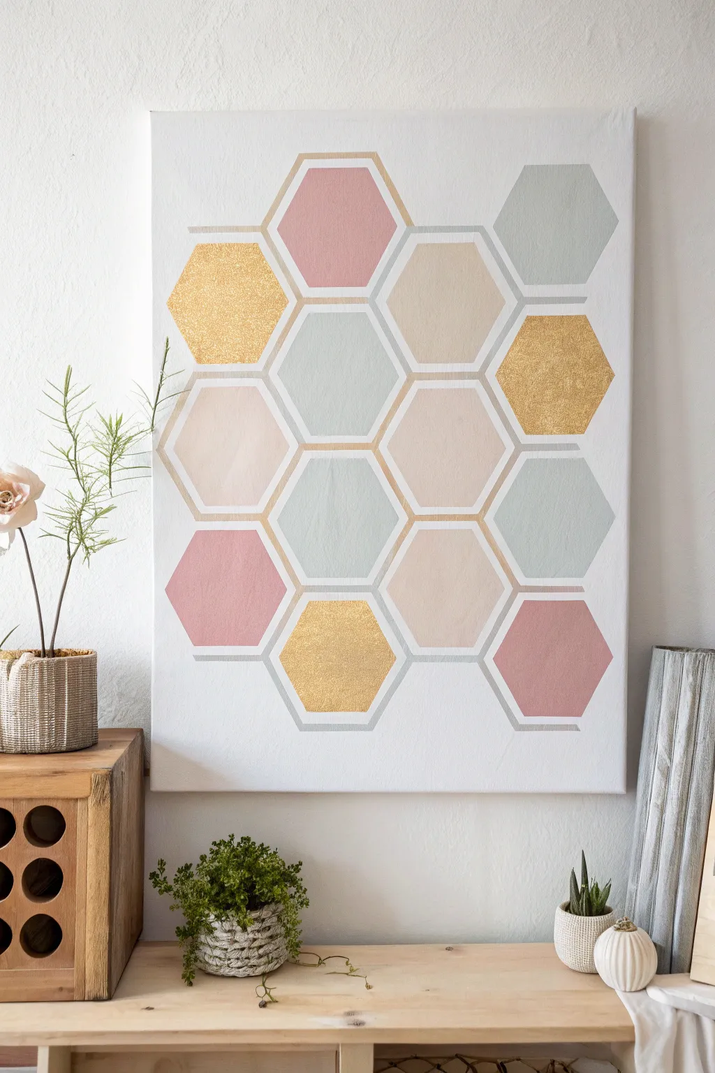 Add a touch of modern elegance to your space with this DIY honeycomb canvas art.