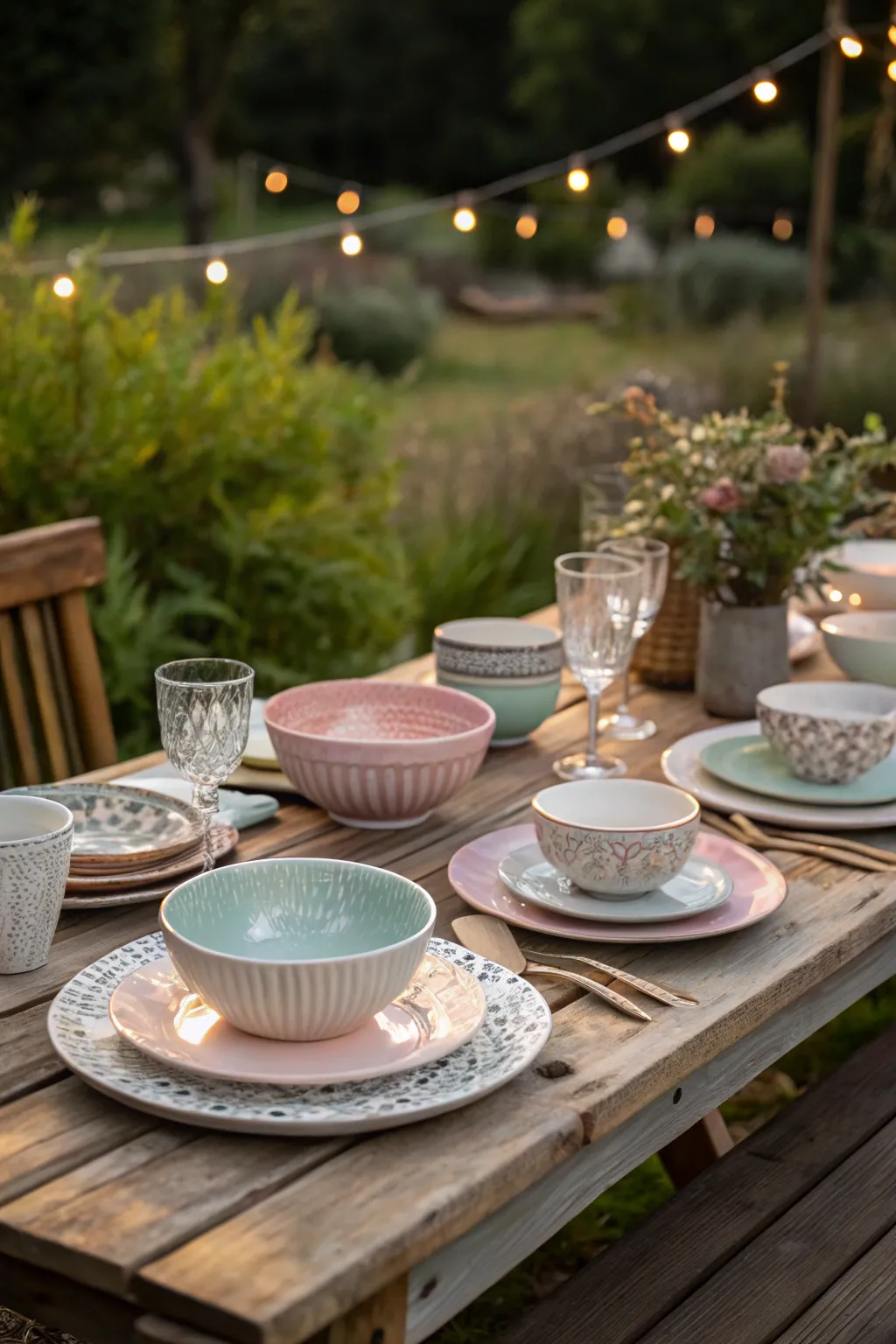 Embrace the charm of mismatched elegance with our boho-inspired table setting, where every piece tells its own story.