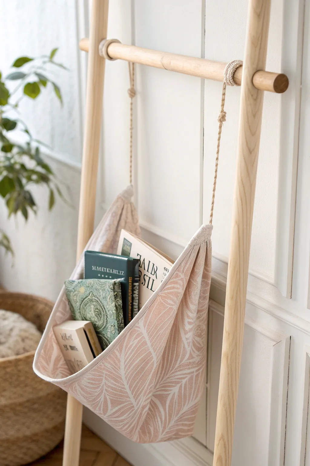 Elevate your reading nook with this chic DIY fabric sling book holder—where minimalism meets boho charm.