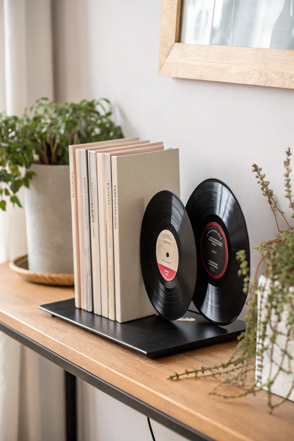 Upcycle your old vinyl into chic bookends that strike a perfect balance between retro and minimalist style.