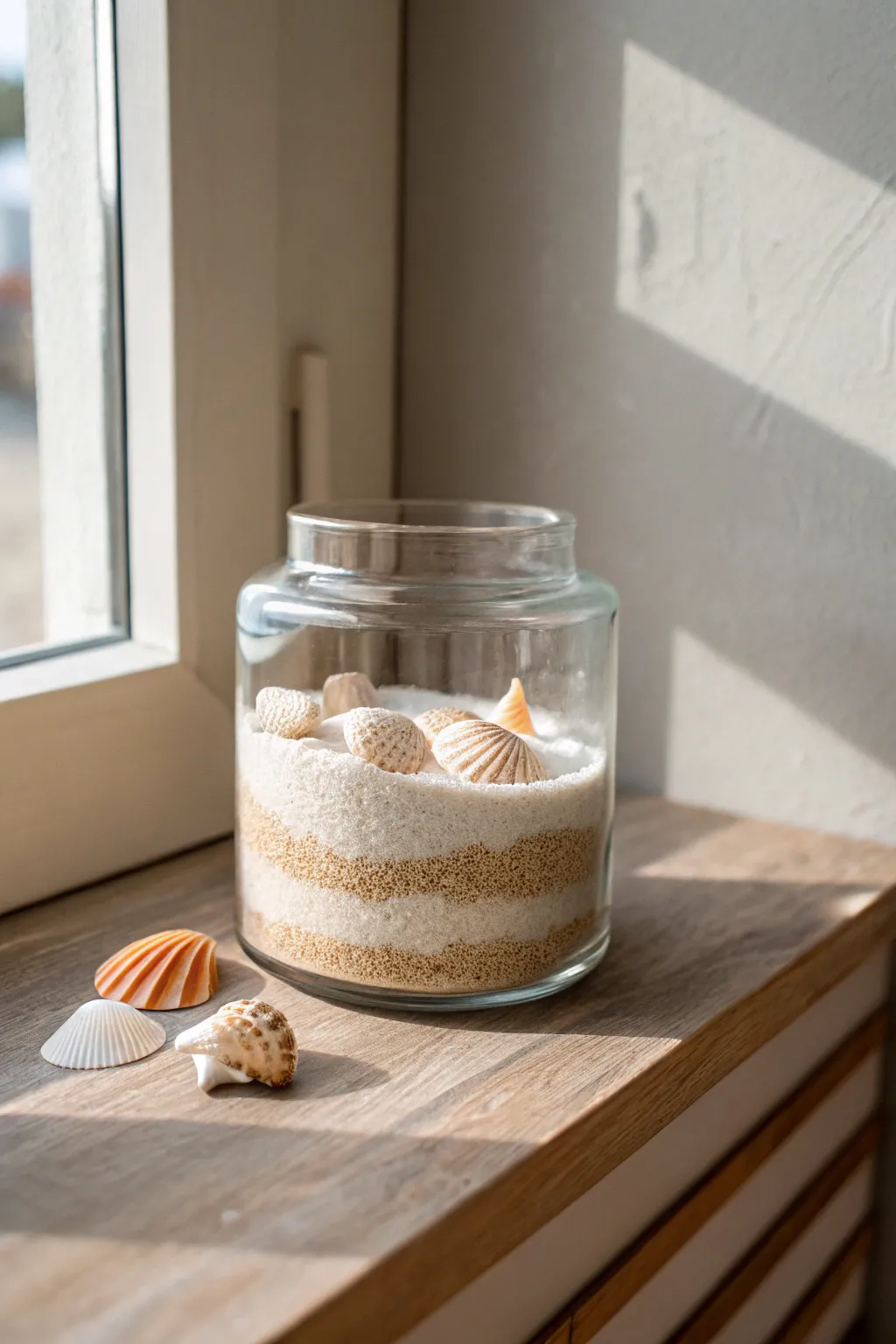 Bring a touch of the beach to your home with this elegant layered sand and shell candle jar. 🕯️🌊 #BeachVibes #ScandinavianStyle