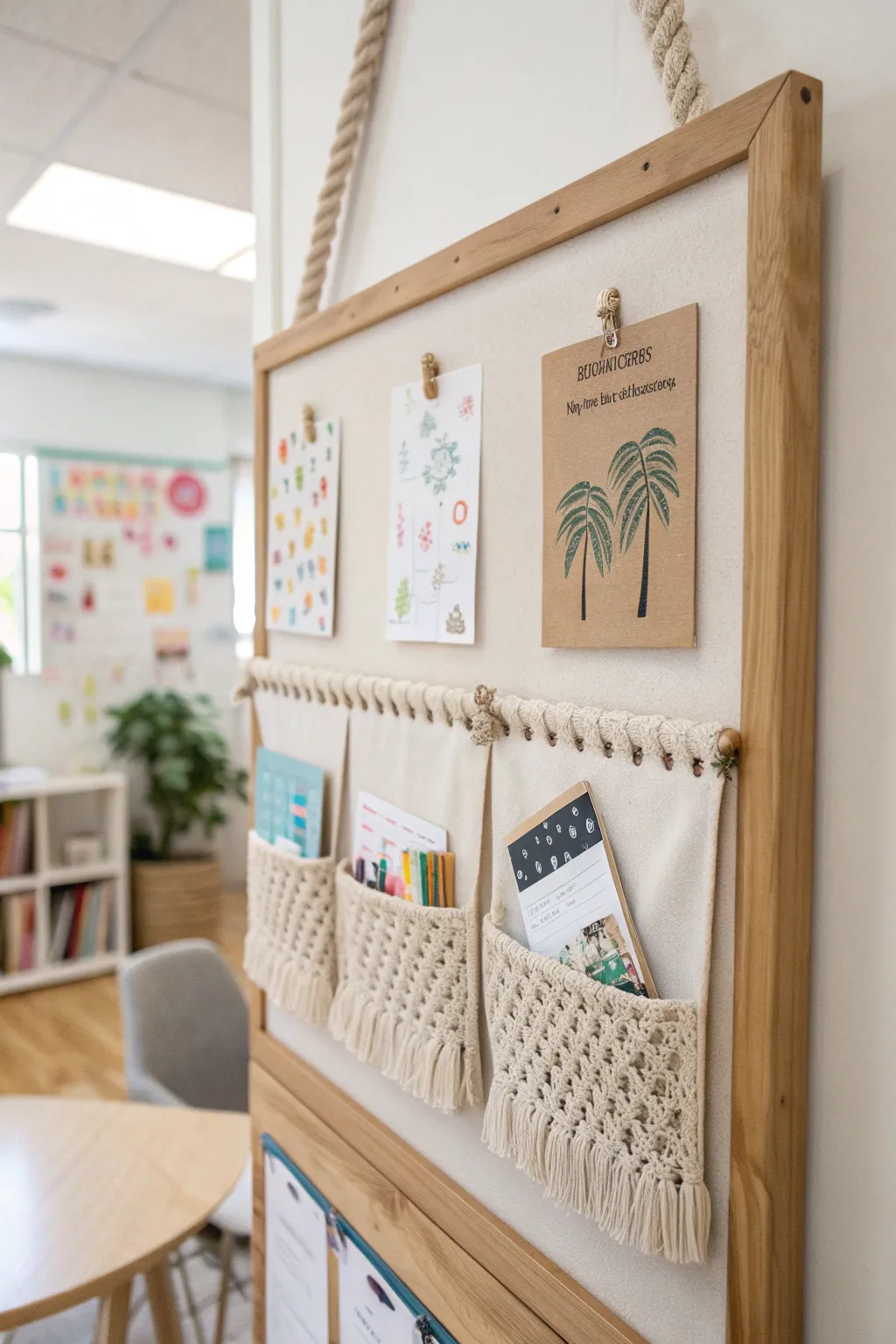 Elevate your classroom with a minimalist bulletin board that celebrates creativity and craftsmanship. #DIYDecor #ClassroomInspiration