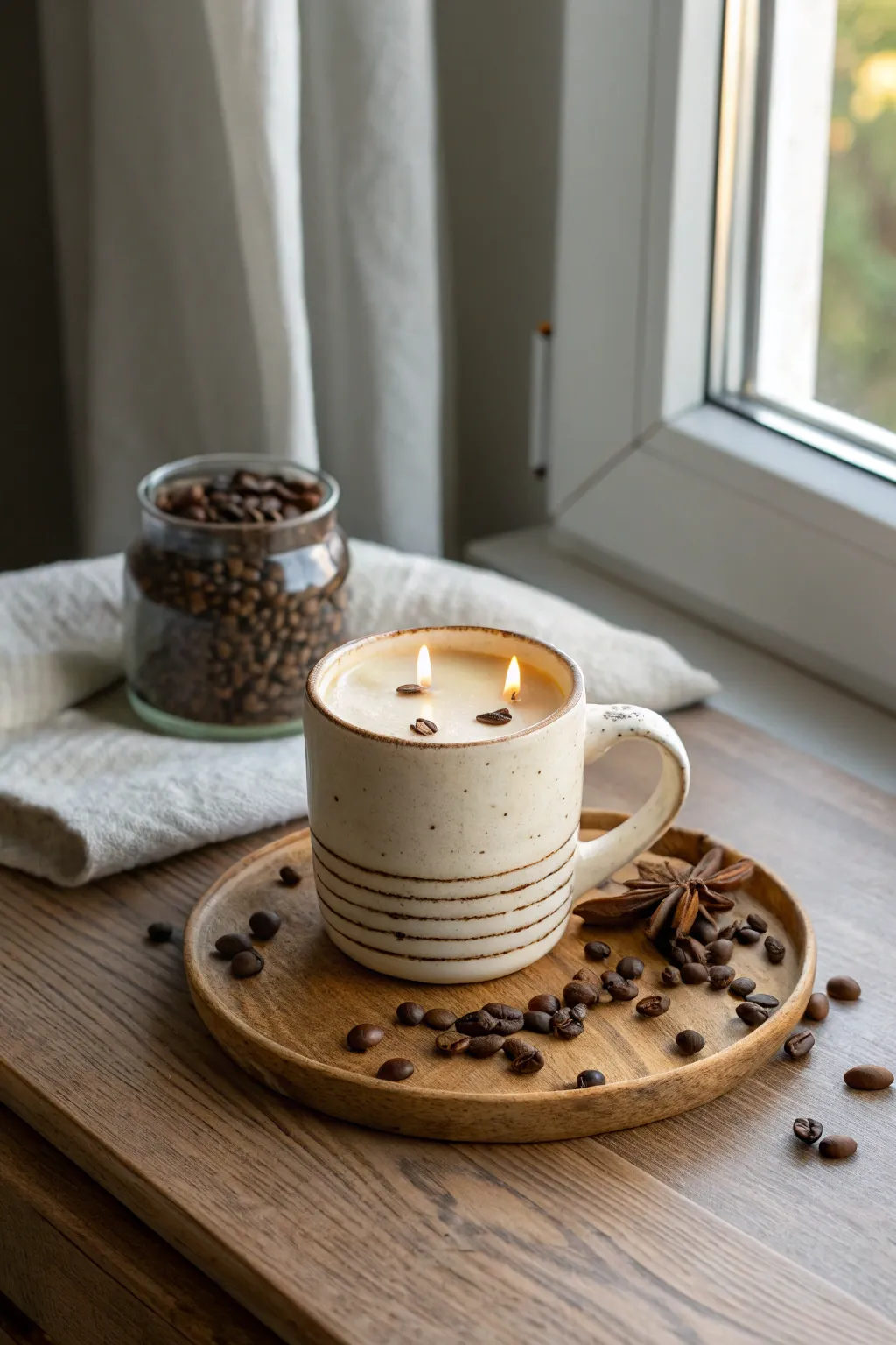 Warm up your space with the cozy aroma of homemade coffee candles in chic, upcycled mugs. Perfect for minimalist decor lovers!