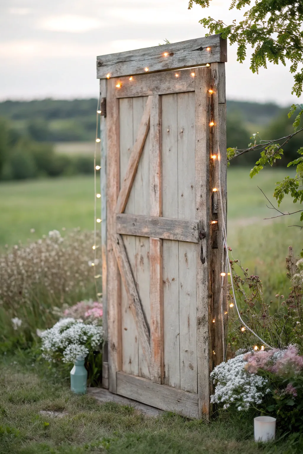 Transform your vows with a stunning barn door backdrop, where rustic meets romance.