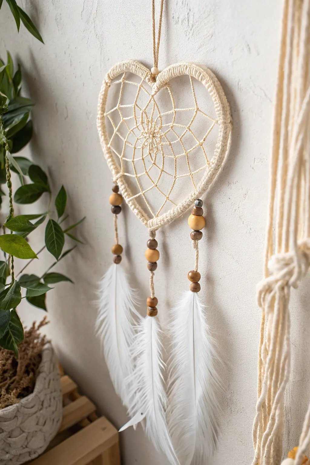 Embrace serenity and love with this charming heart-shaped dream catcher, a perfect blend of minimalist and boho elegance.
