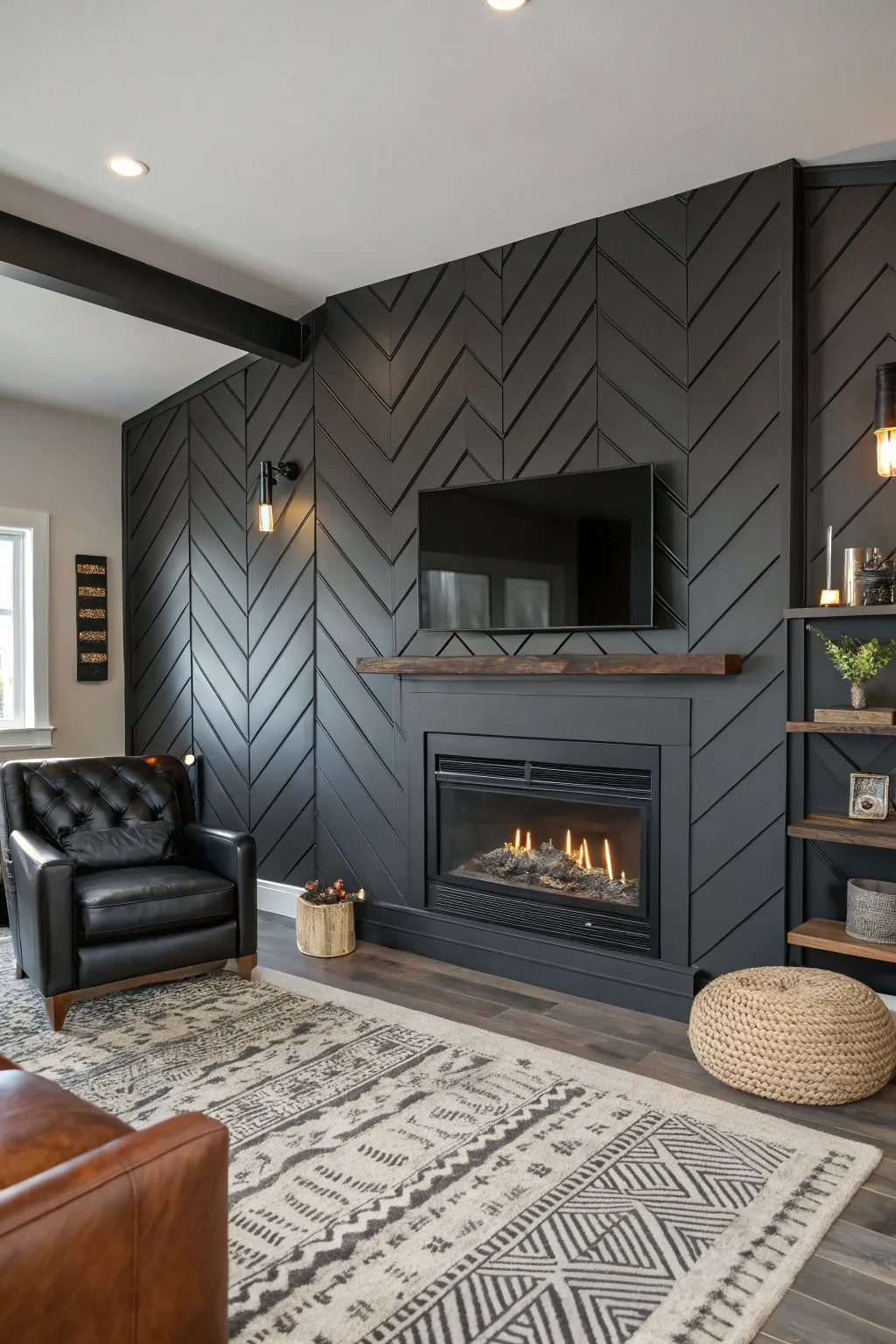 Transform your space with a bold shiplap accent wall that brings your fireplace to life.