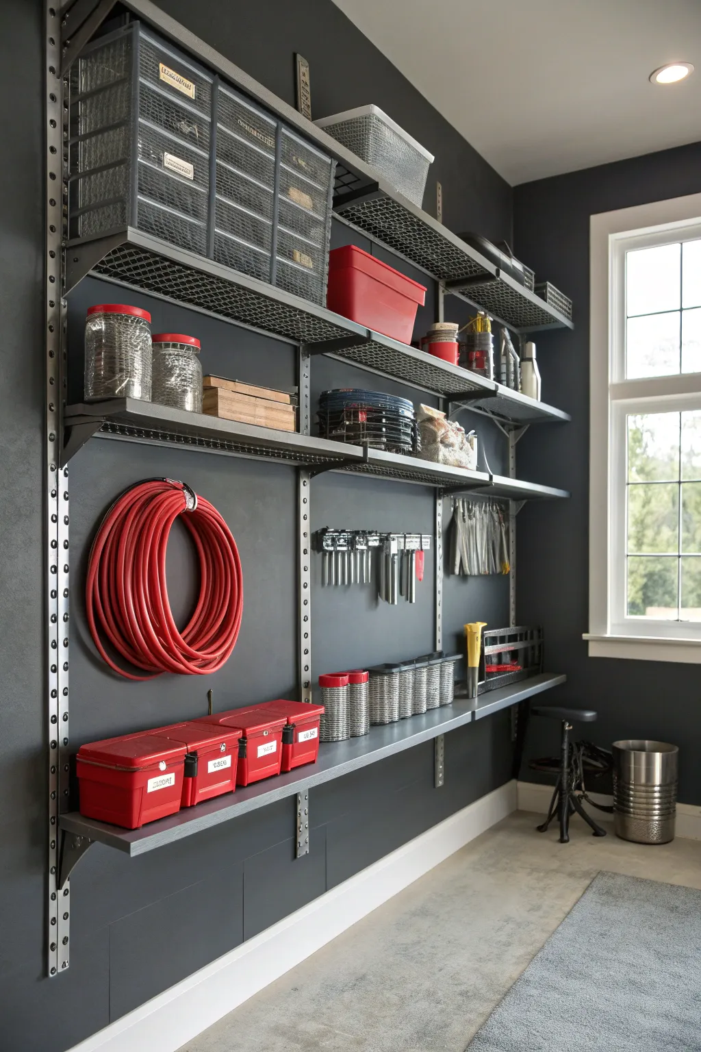 Transform your garage with vertical storage solutions that blend style and functionality. #DIYWorkshop