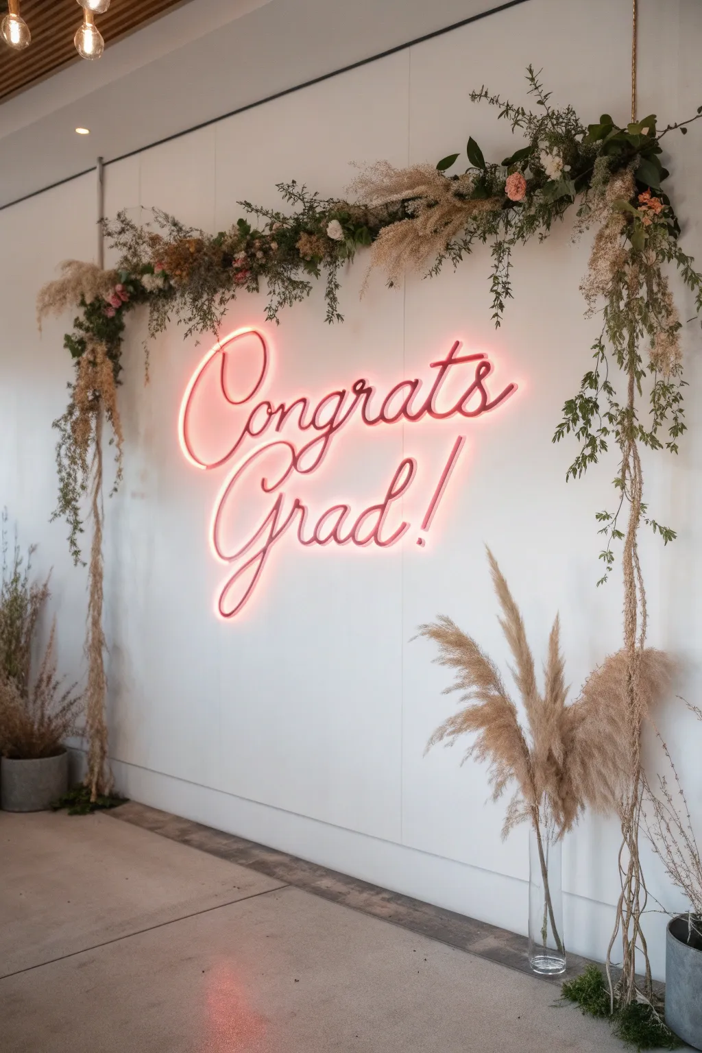 Illuminate your celebration with a chic neon sign, perfect for a memorable graduation evening.