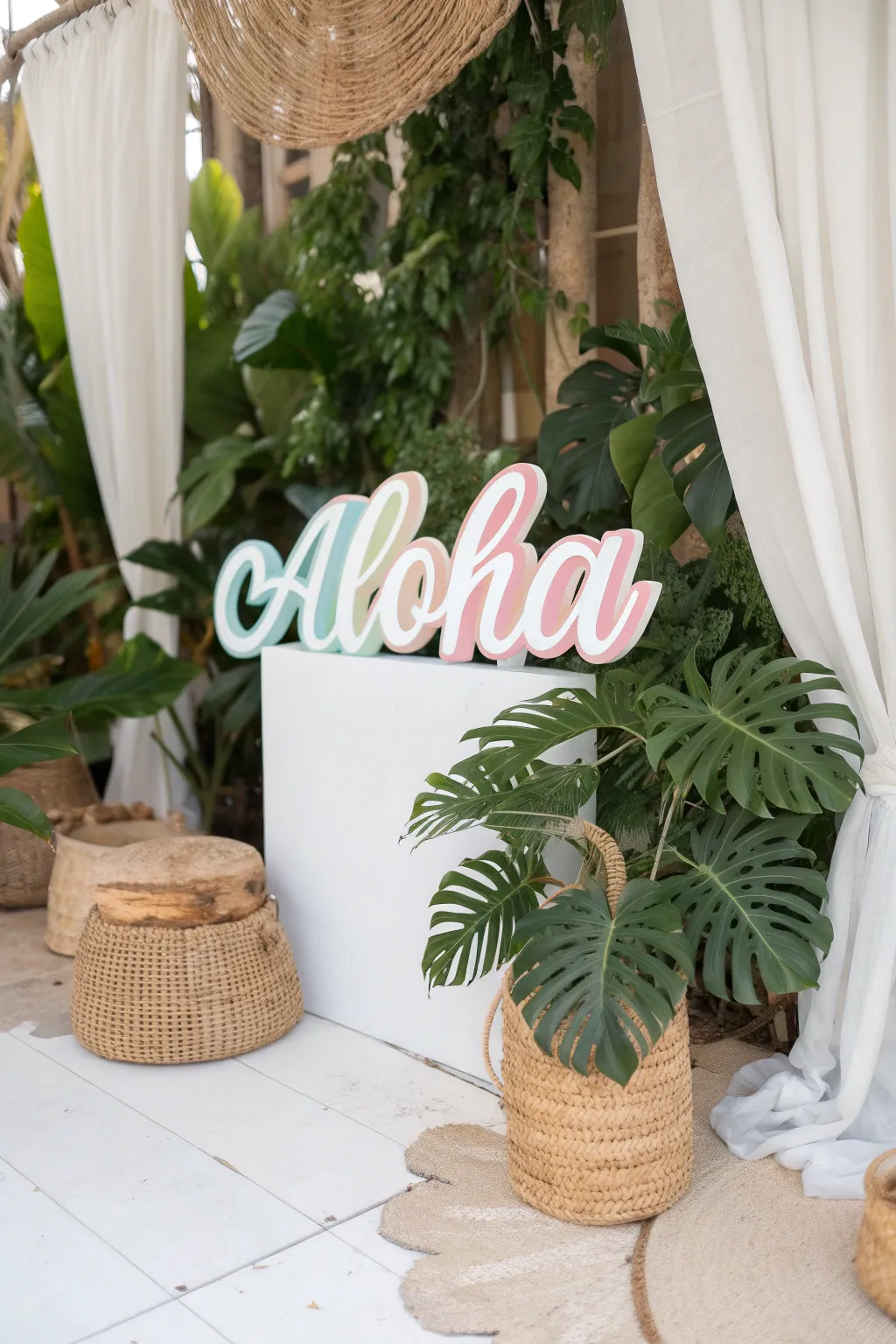 Welcome your guests with a charming 'Aloha' sign that brings a touch of Hawaiian paradise to your gathering!