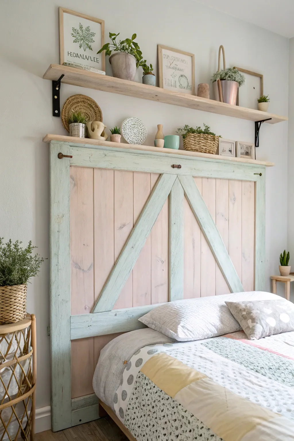 Transform your bedroom with a vintage-inspired headboard: a blend of creativity and craftsmanship. 🌿✨ #DIYDecor #ScandinavianBoho